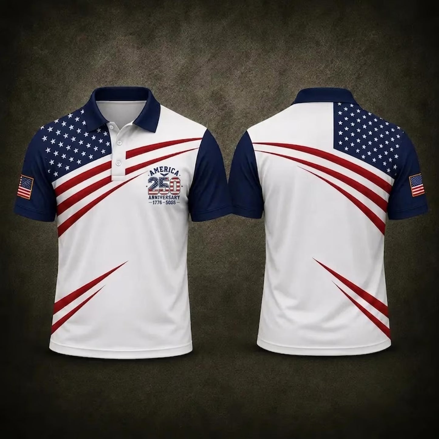 250 Years Anniversary AOP Polo Shirt, USA Flag 1776-2026 Patriotic Golf Polo, Independence Day Shirt 685357 WFD
