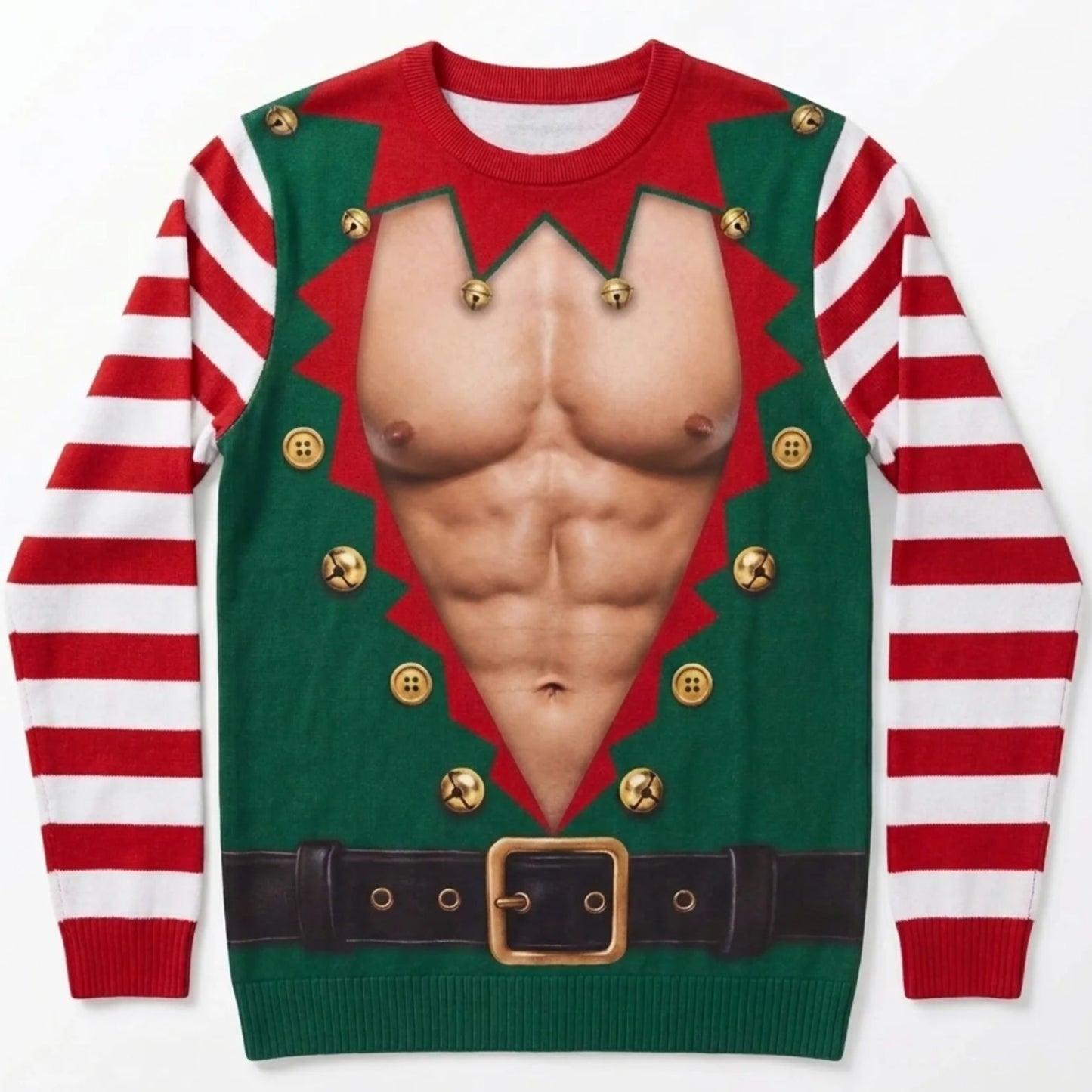 Funny Christmas Ugly Sweater for Men, Fake Chest Elf & Gingerbread All-Over Print Sweatshirt 686160 WFD