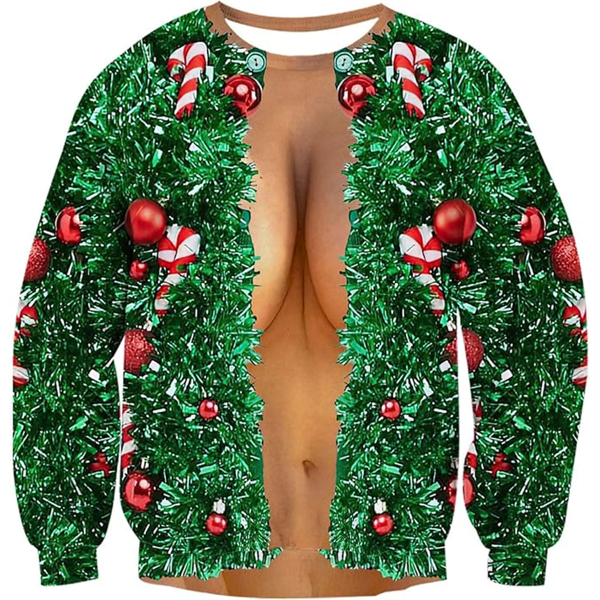 Funny Fake Chest Christmas Ugly Sweater, Tinsel Holiday AOP Sweatshirt, Christmas Party Gag Gift 686357 WFD