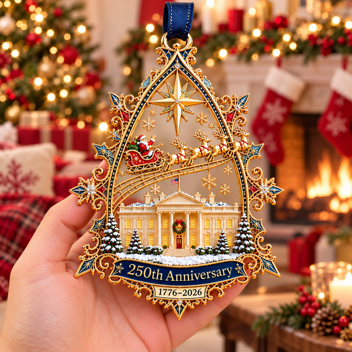 250 Years of America Metal Ornament, White House Santa Christmas Ornament, 1776–2026 Keepsake 686615