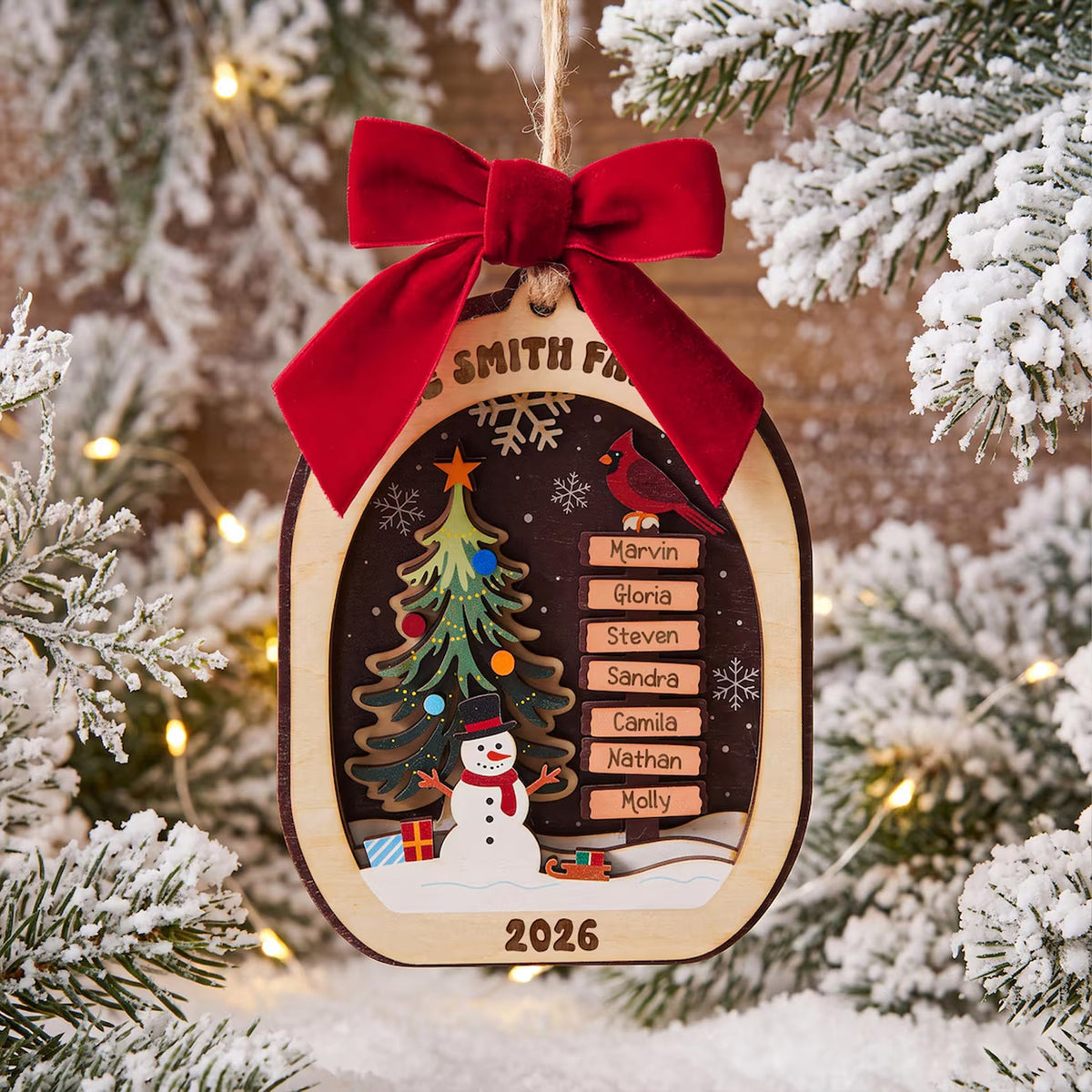 Personalized Family Christmas 2 Layered Wooden Ornament, Custom Names Family Christmas Tree Ornament 686620 WFD