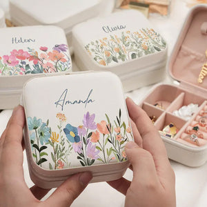 Personalized Floral Leather Travel Jewelry Box | Custom Jewelry Organizer | Bridesmaid, Birthday Gifts for Women 683750