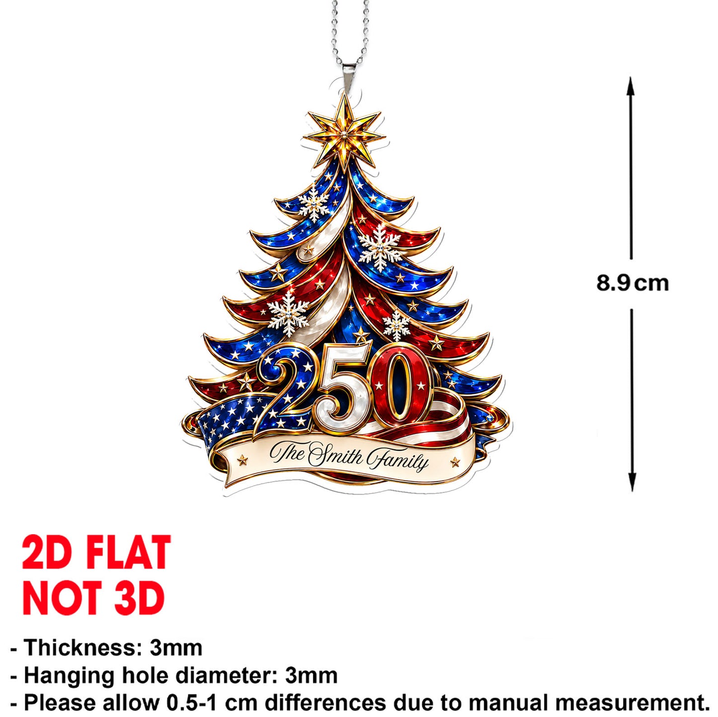 Personalized 250 Years of America Car Ornament, Patriotic Family Acrylic Ornament, USA Christmas Decor 685751