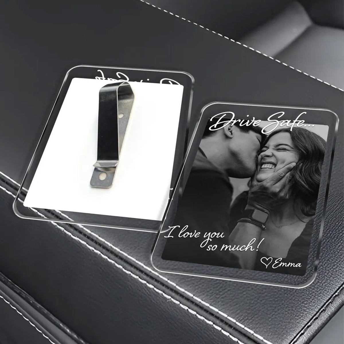 Custom Photo Couple Car Visor Clip, Drive Safe Gift for Him, Personalized Couple Keepsake, Boyfriend Husband Gift 685956