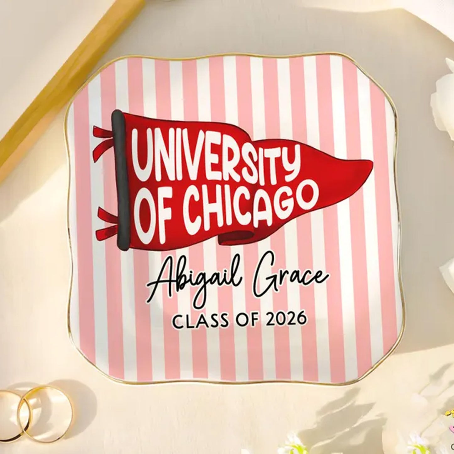 Custom School Pennant Jewelry Dish Class of 2026, Personalized Graduation Ring Dish, Senior Gift for Her 684905