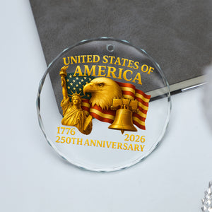 250 Years Anniversary Glass Ornament | Happy 250th Birthday 1776–2026 Christmas Ornament 683041