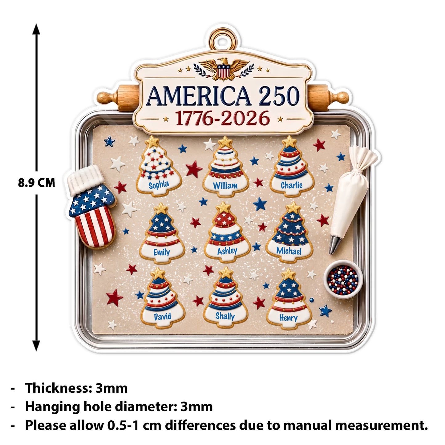 Personalized USA 250 Years Acrylic Ornament, Custom Name Patriotic Christmas Tree Ornament 685995