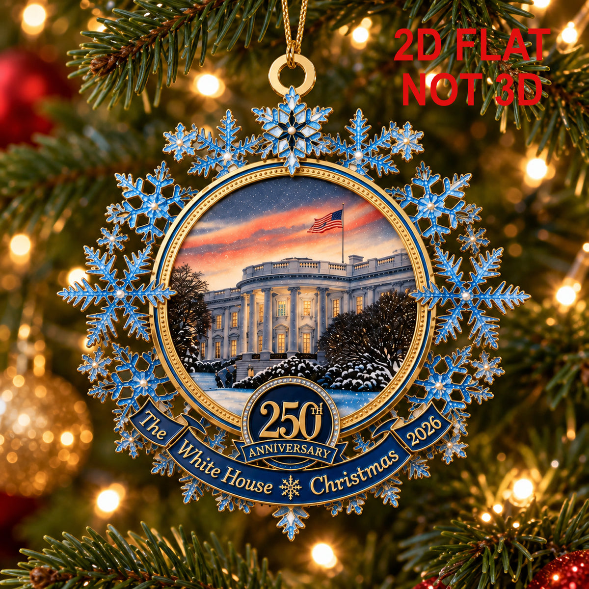 White House 250 Years Anniversary Metal Ornament, USA 250 Years 2026 Commemorative Keepsake 686614 WFD