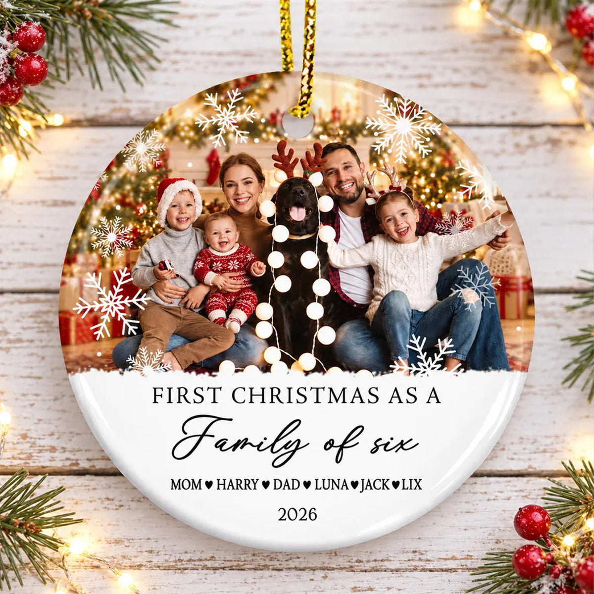Personalized First Christmas Family Ceramic Ornament 2026, Custom Family Photo & Names Christmas Keepsake 686844 WFD