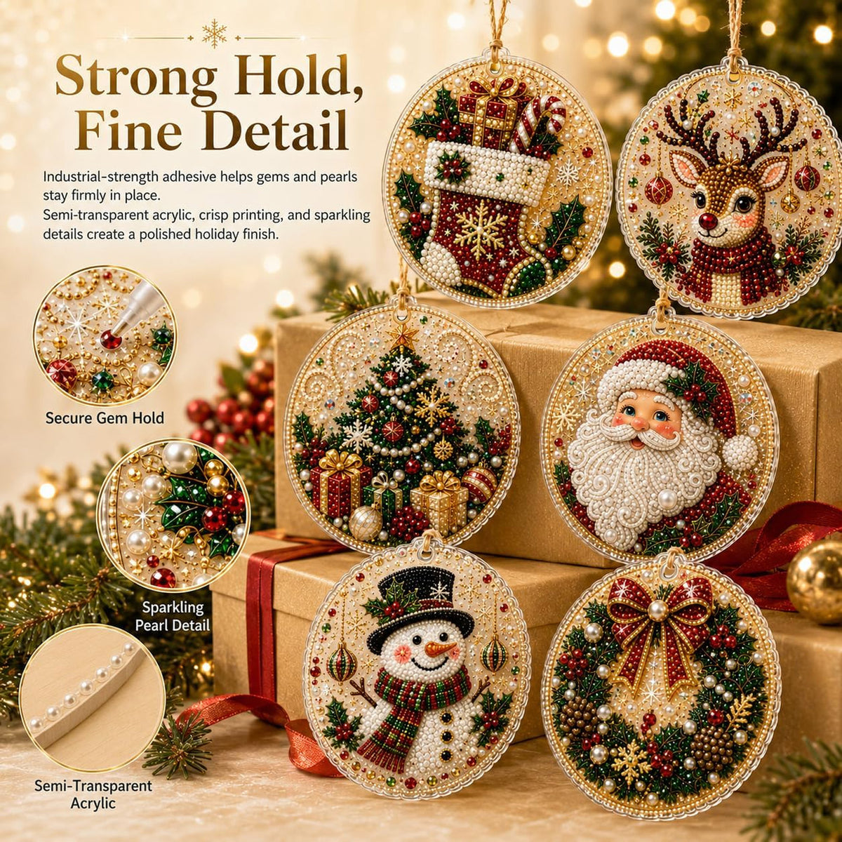 6PCS DIY Christmas Ornaments, Pearl Diamond Art Kits for Adults, Holiday Craft Christmas Decor 686438 WFD