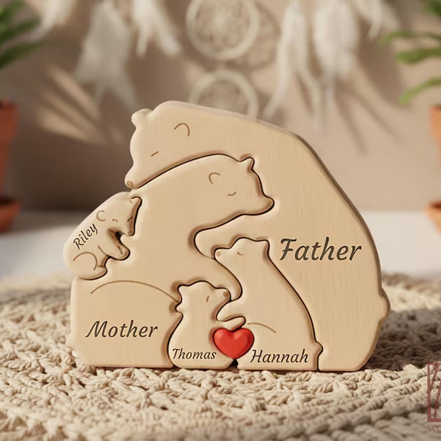 Personalized Wooden Bear Family Puzzle | Custom Name Hugging Bear Family Puzzle | Family Keepsake Gift 684500