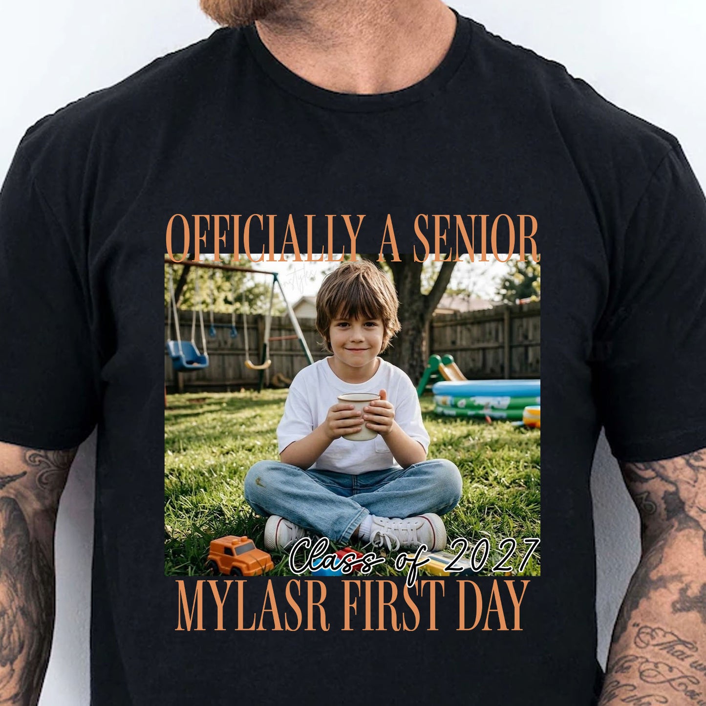 Custom Photo Senior 2027 Dark Shirt, Personalized Vintage Class of 2027 Tee, Last First Day Graduation Gift 685728