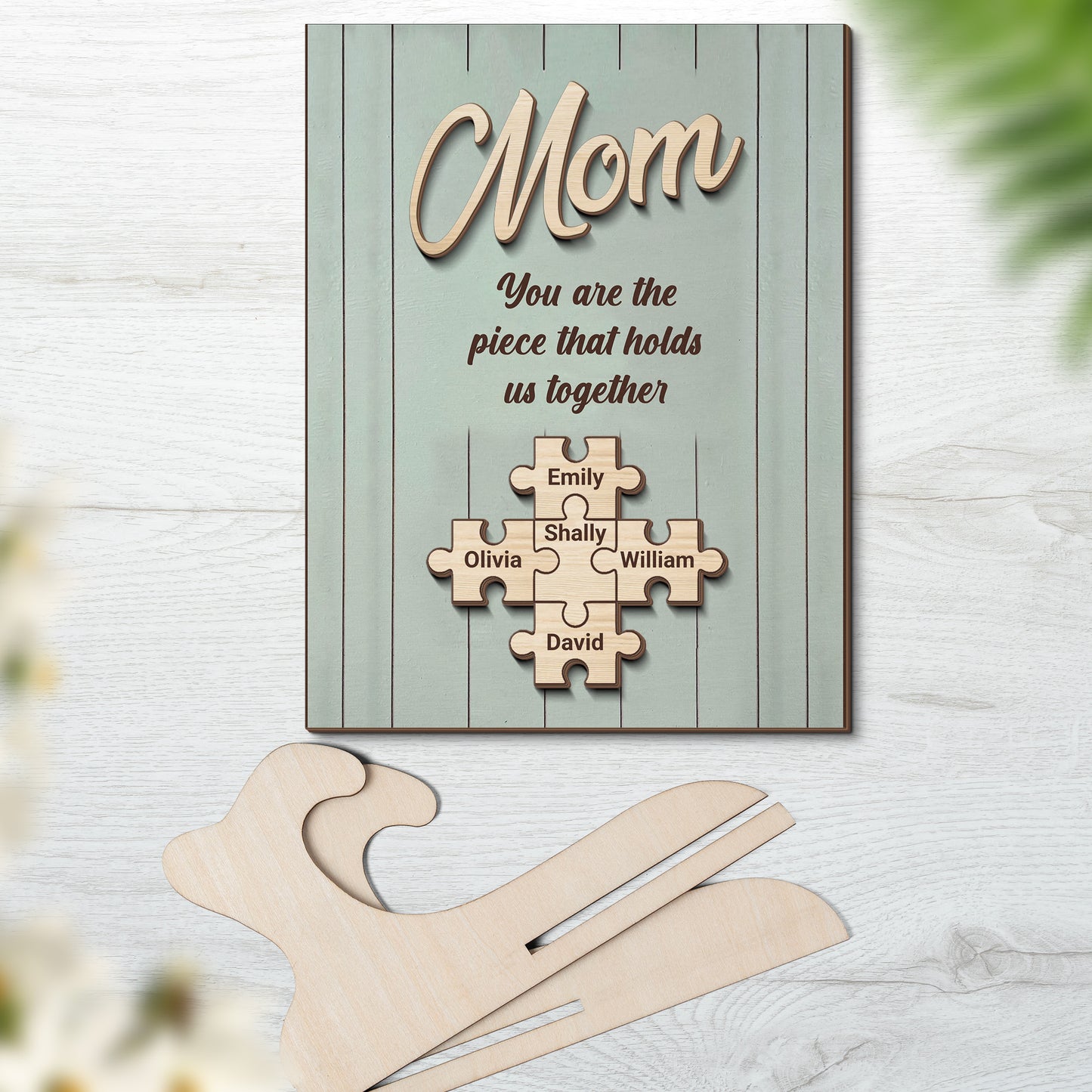 Personalized Mom Puzzle Sign, Custom Name Wooden Plaque, Mothers Day Gift, 2 Layers Wooden Plaque 684821