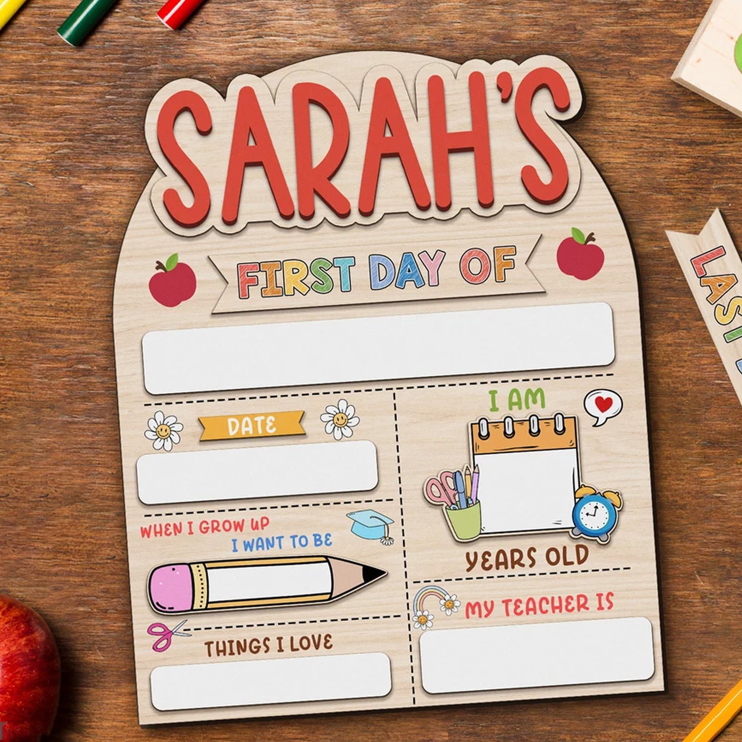 Personalized First & Last Day of School Sign, Custom Wooden School Board, Kindergarten First Day School Sign 685369