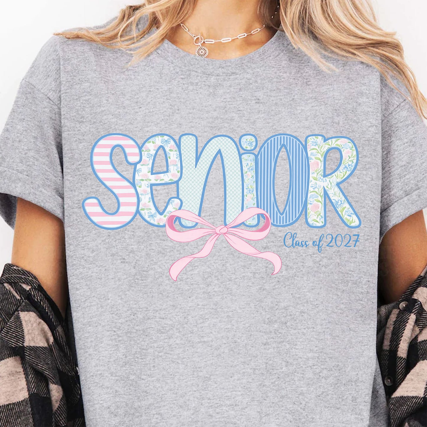 Personalized Senior Shirt, Senior 2027 Bright Tee, Custom Graduation Year, Floral Bow Class of 2027 Gift 685653
