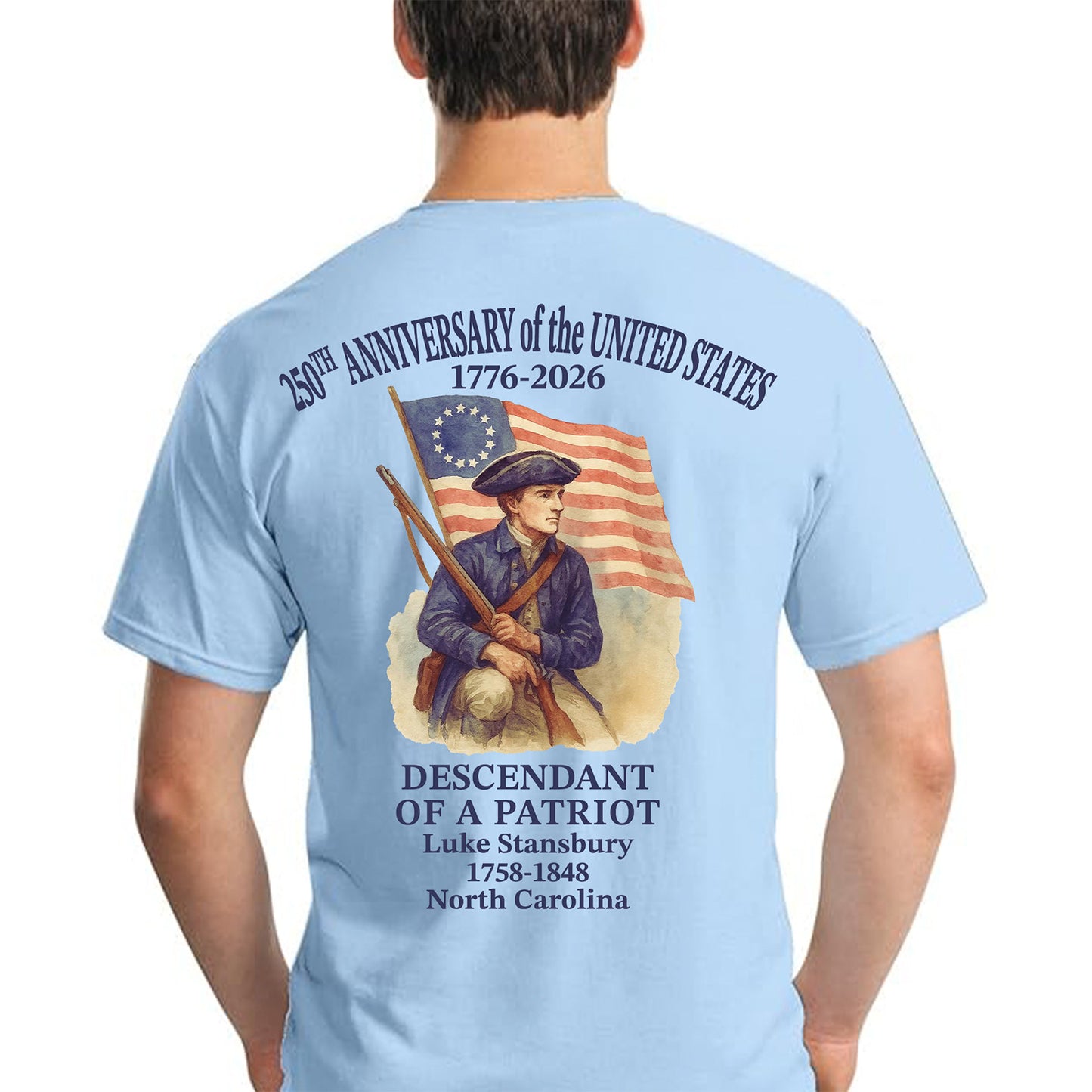 Custom Name 250 Years of America Backside Shirt | Personalized Descendant of a Patriot | Patriotic 1776–2026 Tee 684228