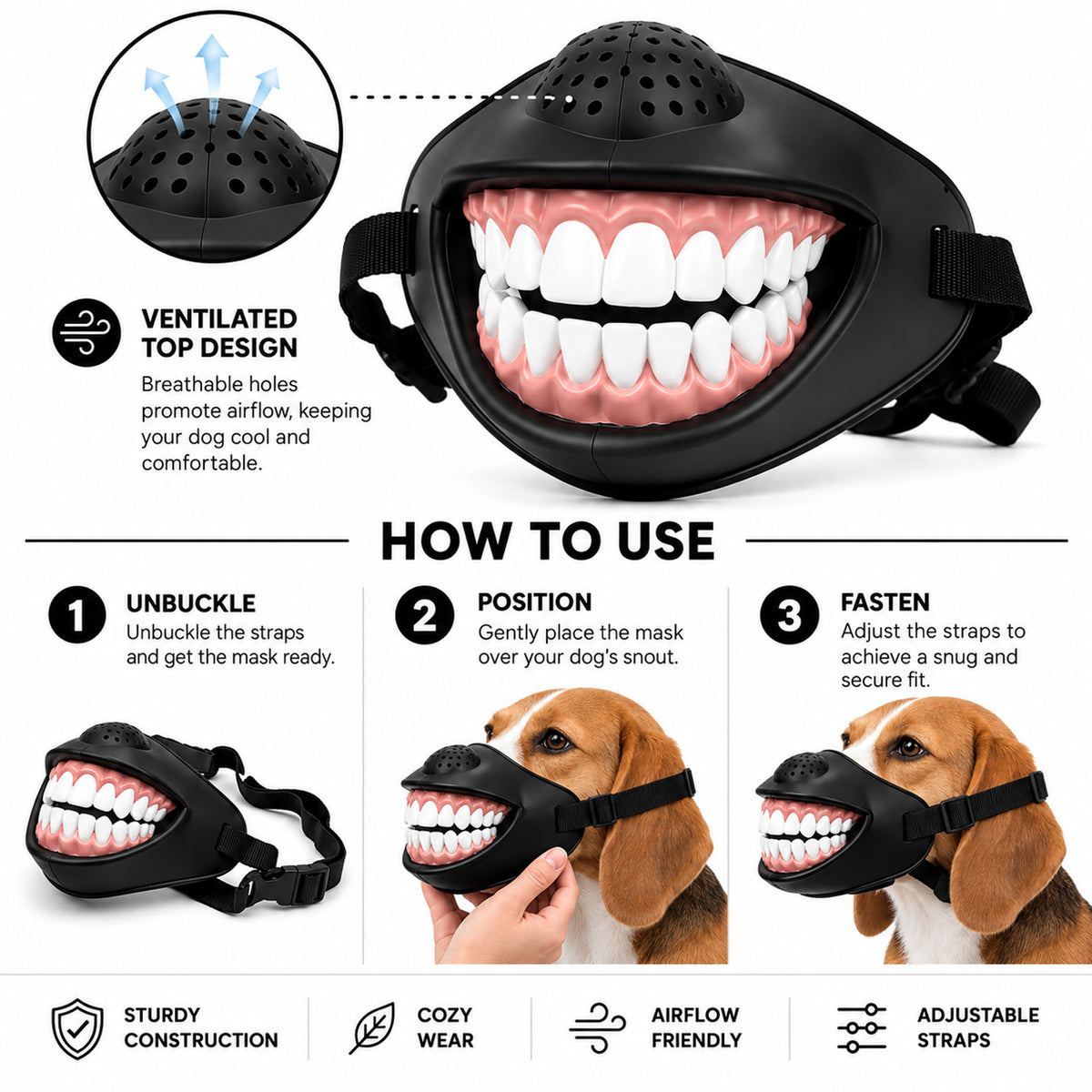 Funny Dog Mask, Fake Human Teeth Dog Muzzle, Novelty Grinning Smile Dog Mask, Funny Pet Gift 686663 WFD