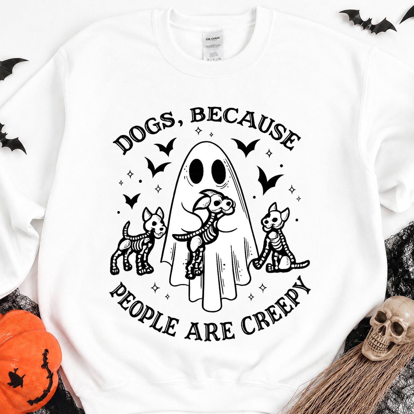 Dogs, Because People Are Creepy Sweatshirt, Funny Ghost Dog Halloween Sweatshirt, Cute Spooky Fall Gift 685668