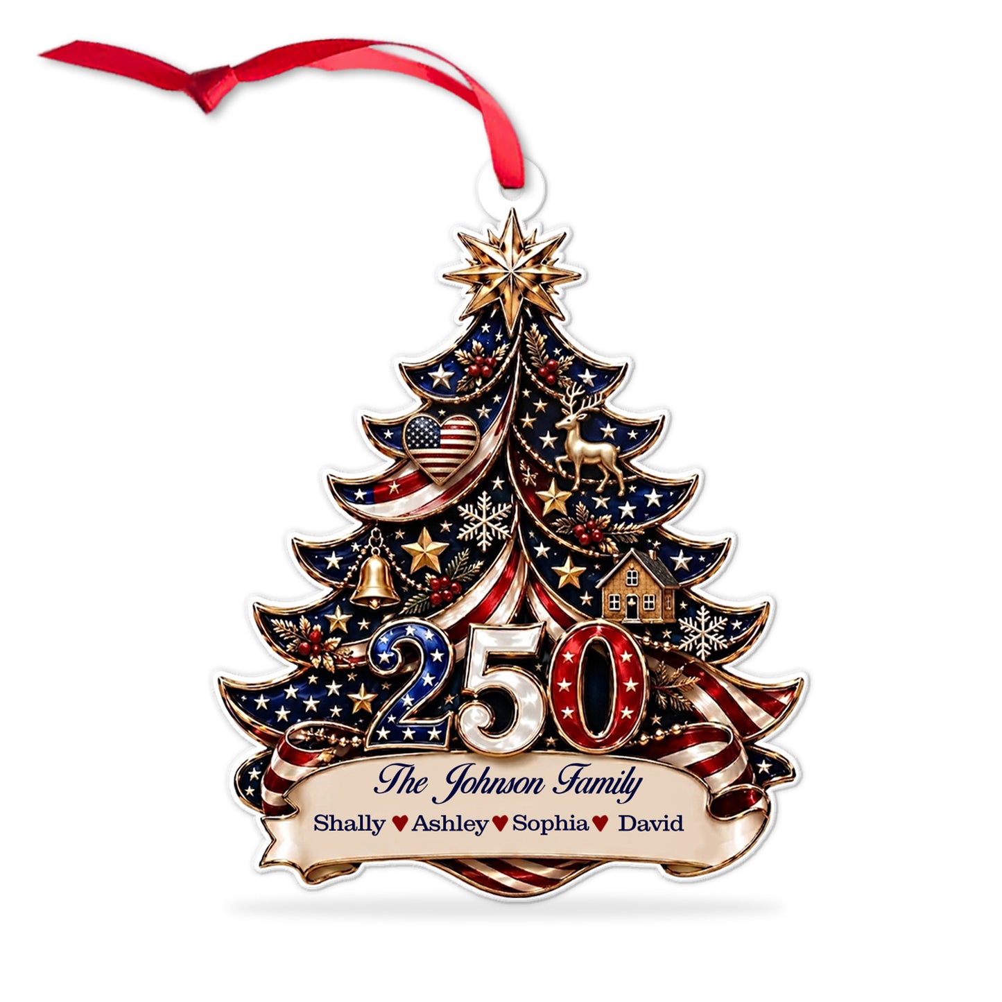Personalized USA 250th Anniversary Acrylic Ornament, Custom Family Name Patriotic Christmas Decor 685886