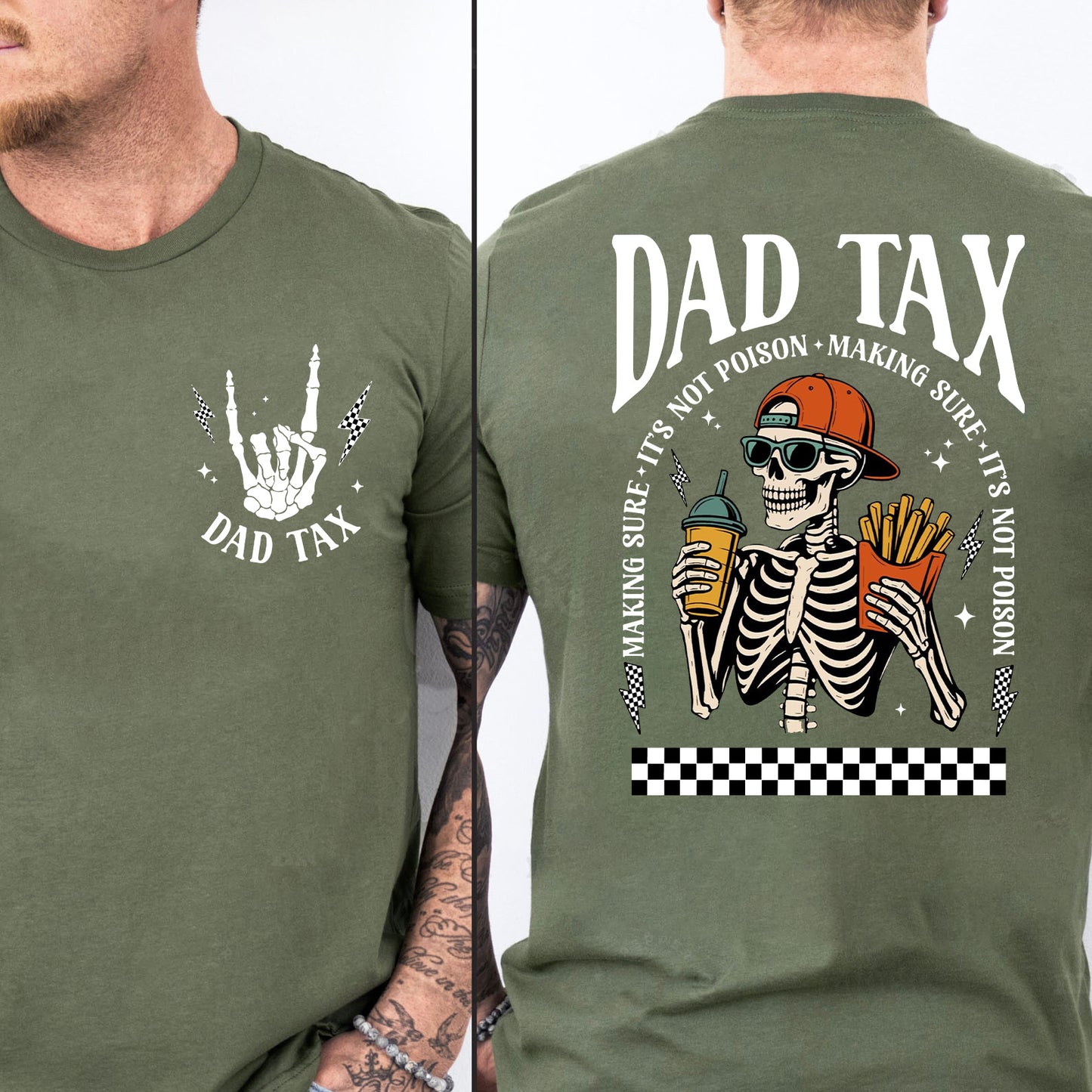 Funny Dad Tax Dark Shirt, Skeleton Dad Graphic Tee, Cool Dad Humor Gift, Father’s Day Pocket & Back Shirt 684936