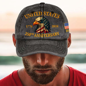 United States 250 Years Printed Vintage Washed Denim Baseball Cap | Patriotic Eagle 4th of July Hat 683955