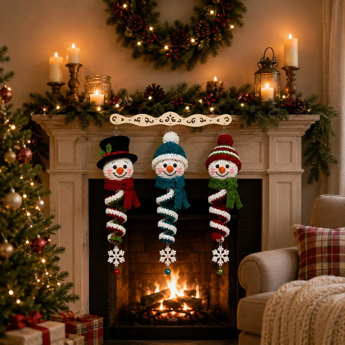 DIY Christmas Snowman Crochet Ornaments Kit, Wind Spinner Spiral Hanging Decor, Amigurumi Christmas Gift 686888 WFD