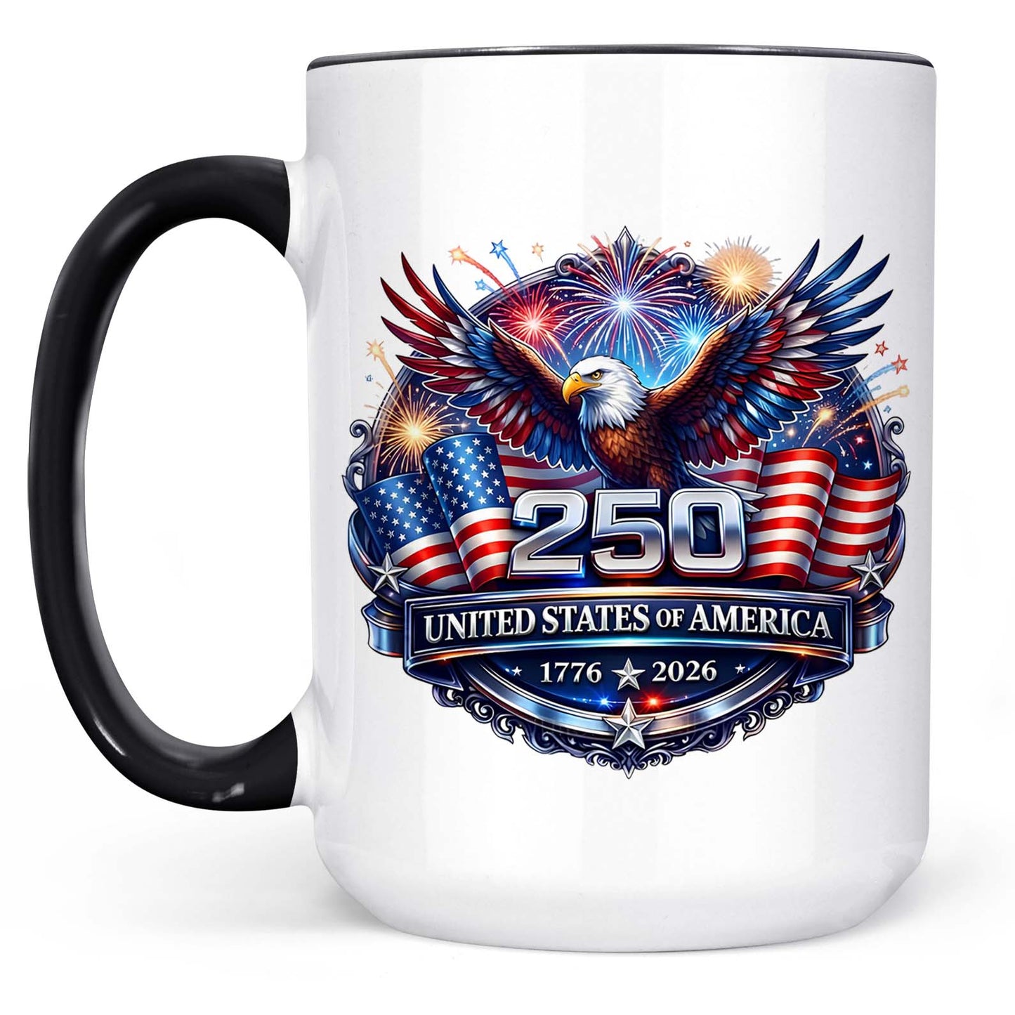 USA 250 Years Anniversary Mug | Patriotic Eagle 1776–2026 Coffee Mug | 4th of July White Mug Accent Mug 684222