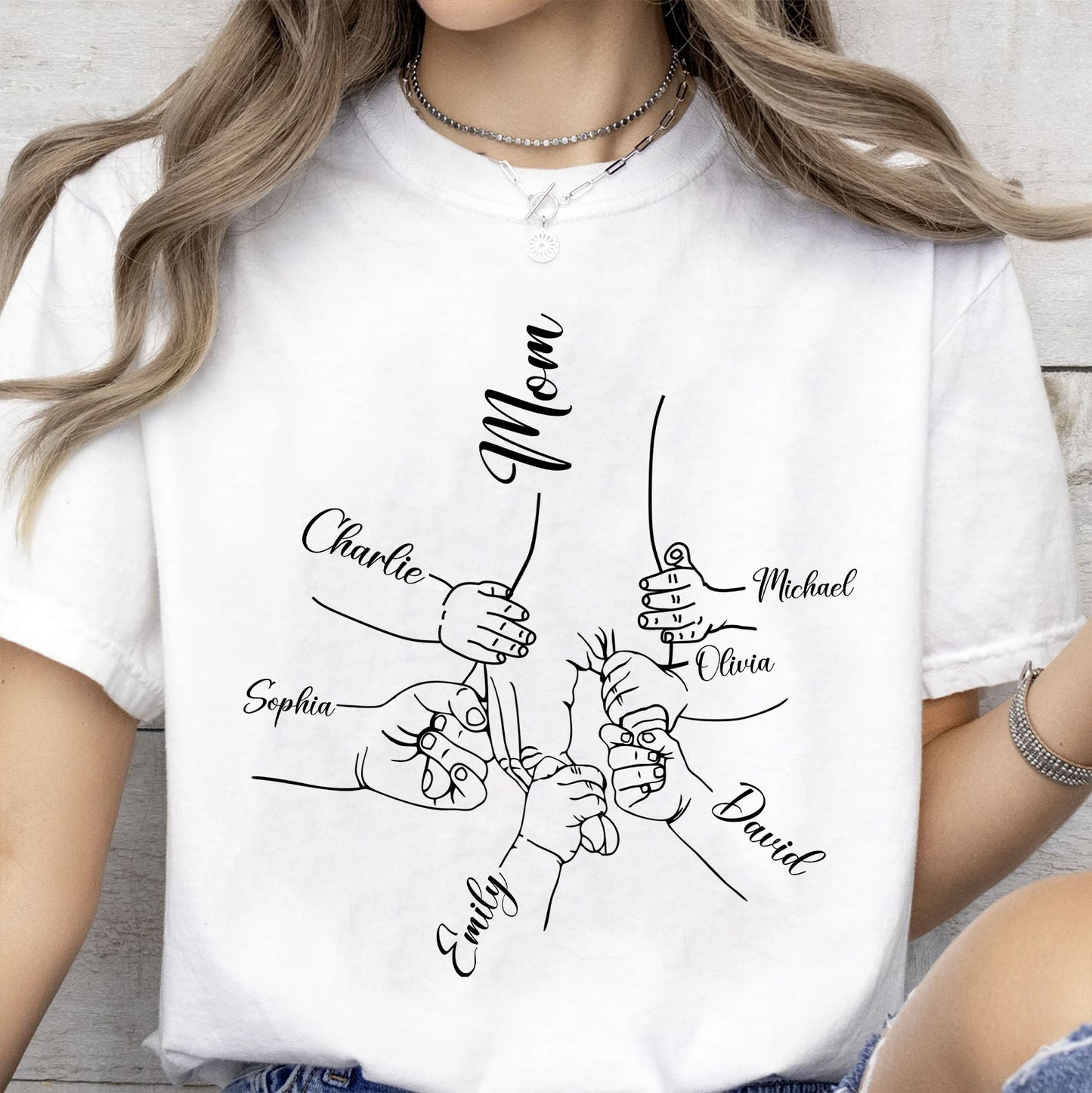 Custom Mom Kids Names Shirt, Personalized Family Hands Tee for Mom, Mothers Day Gift Shirt 684835