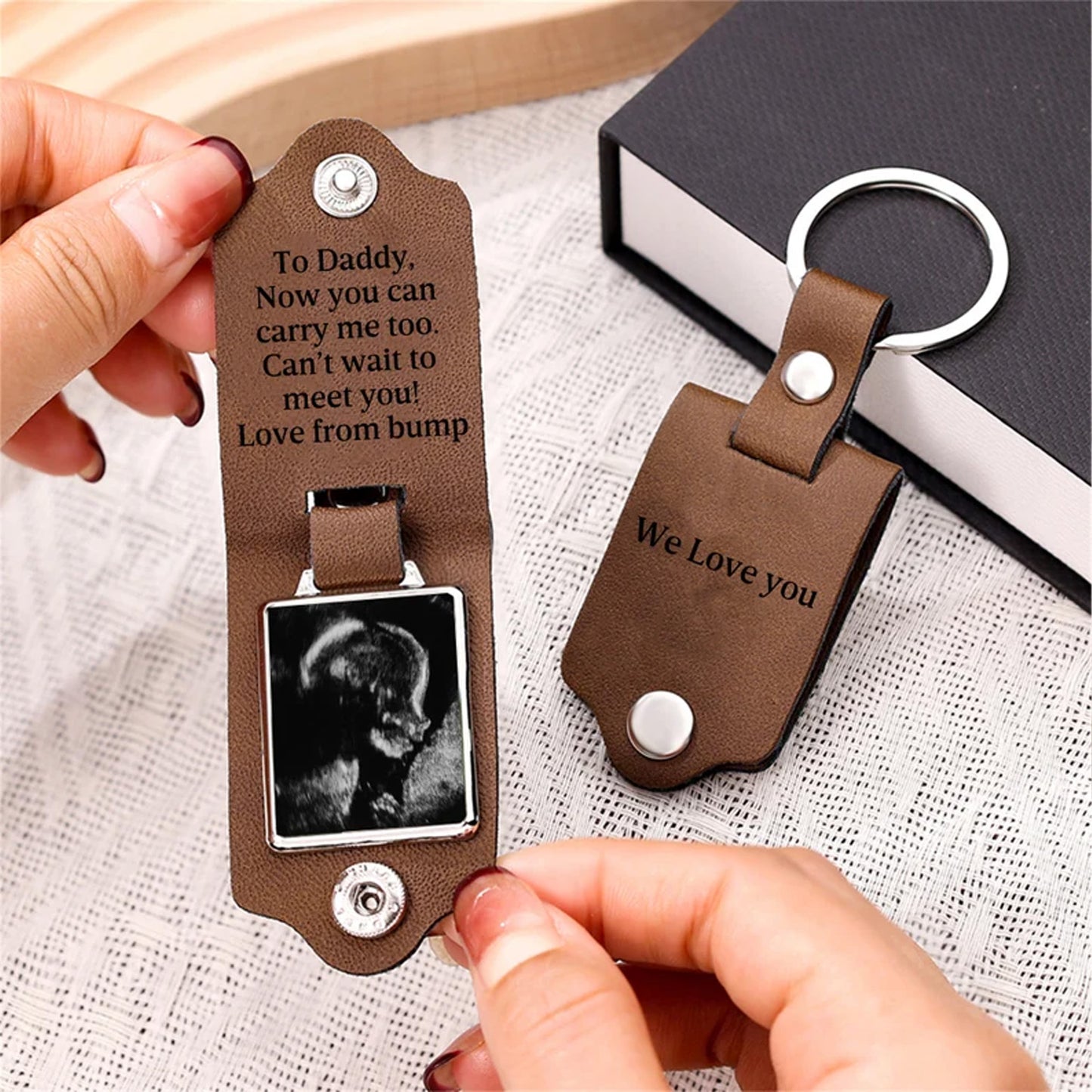 Custom Ultrasound Leather Keychain, Personalized Sonogram Keyring, Dad To Be Gift for Husband 685082