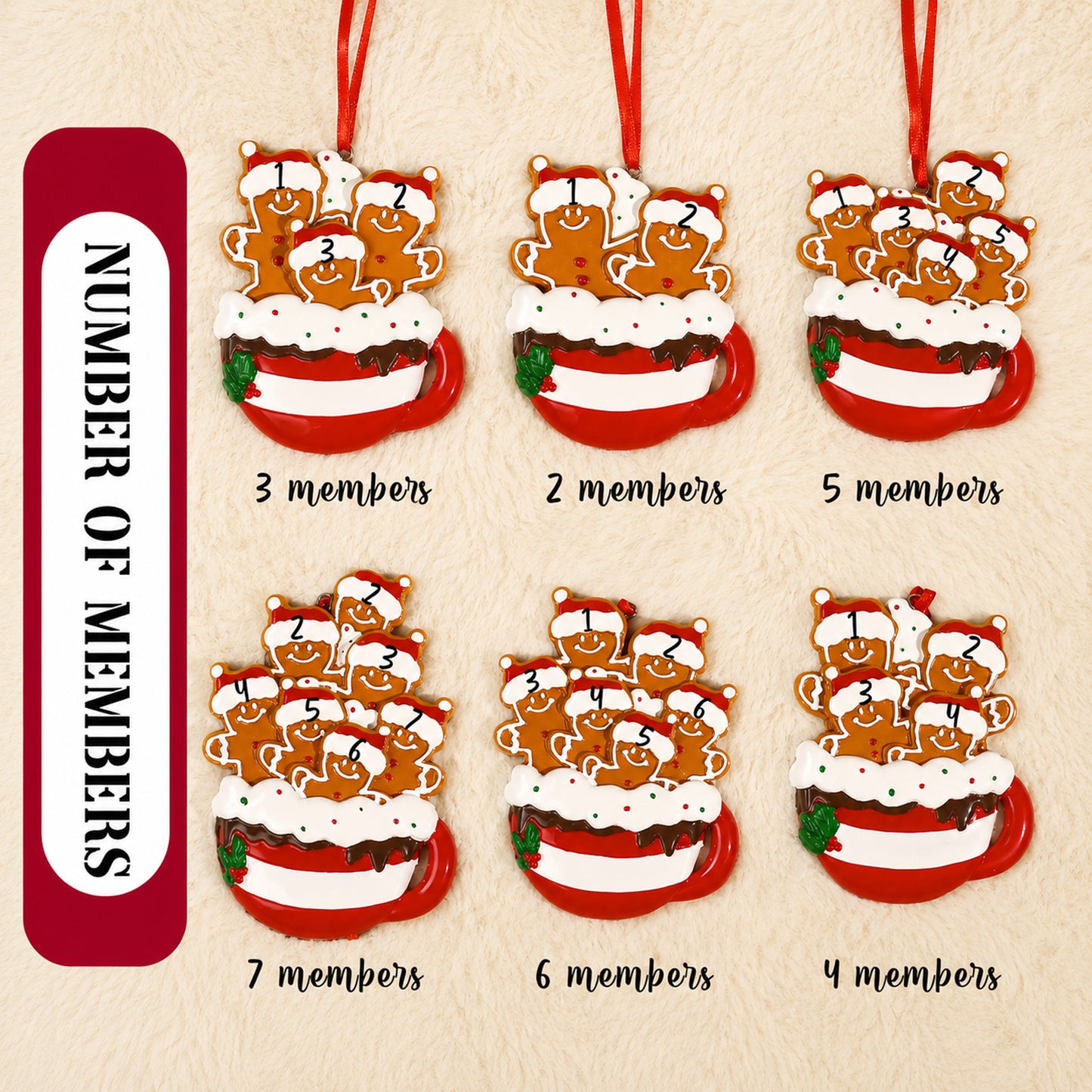 Personalized Family Gingerbread 3D Relief White Acrylic Ornament, Custom Names Christmas Gift 685946 WFD