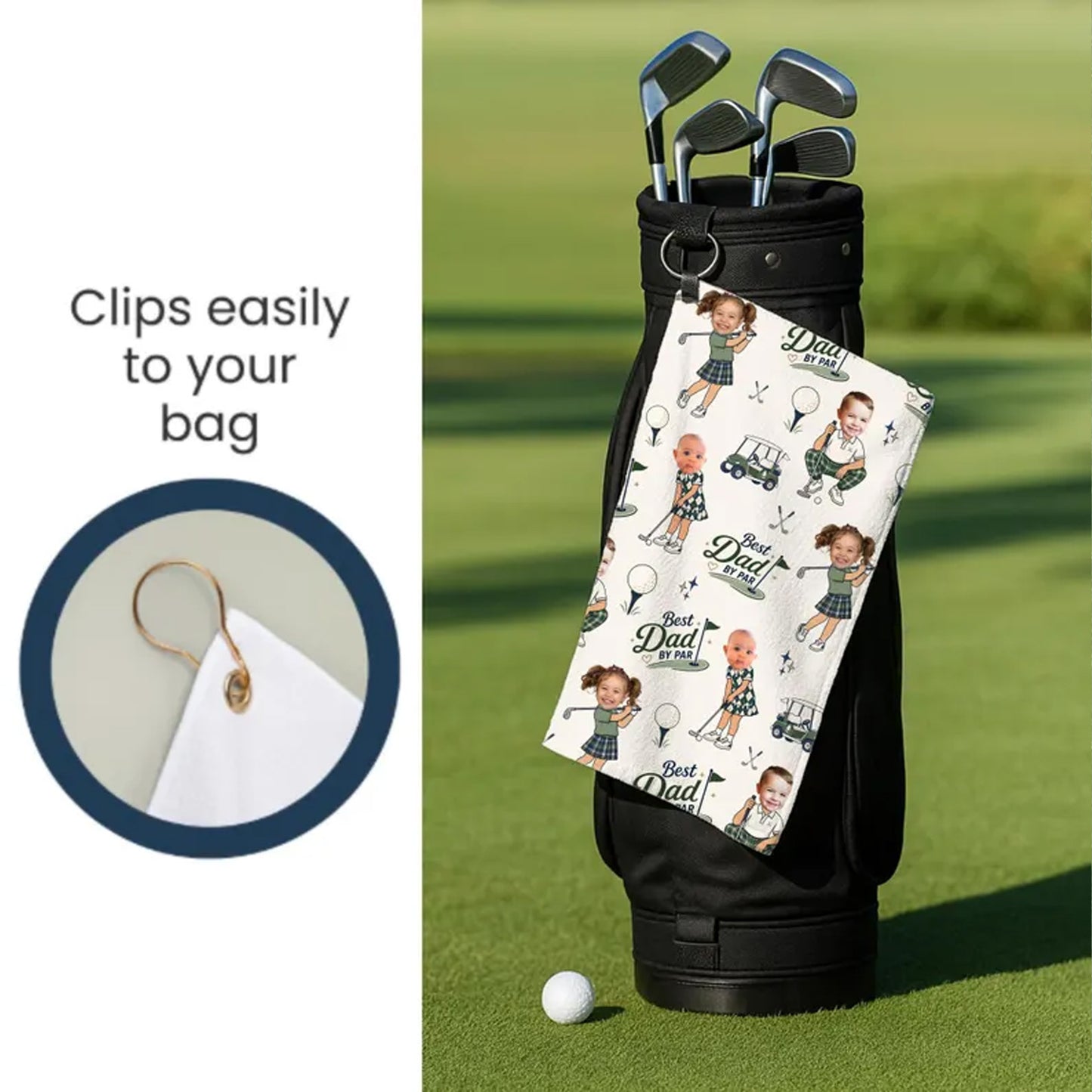 Personalized Kids Photo Golf Towel, Custom Dad Golf Gift From Kids, Father’s Day Golf Keepsake 685105