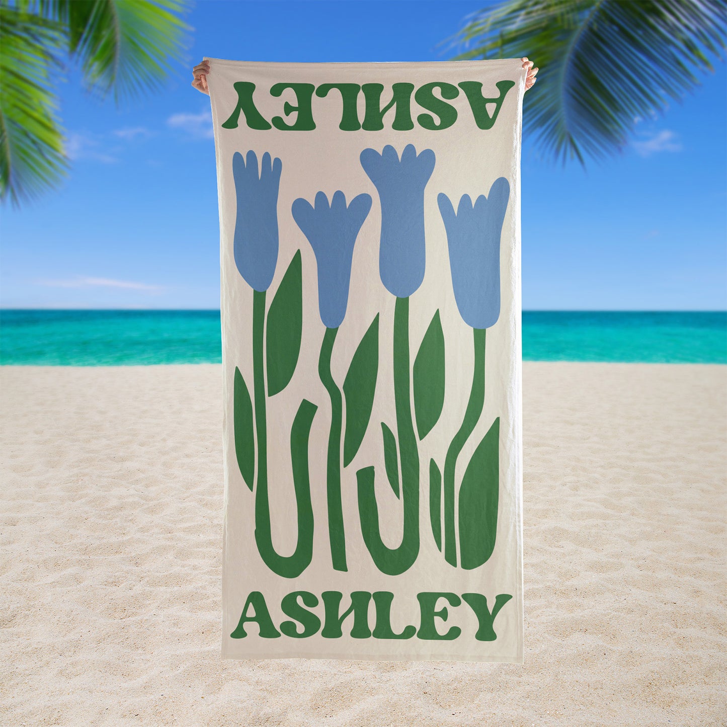 Personalized Retro Flower Beach Towel, Custom Floral Beach Towel, Summer Pool Towel 684957