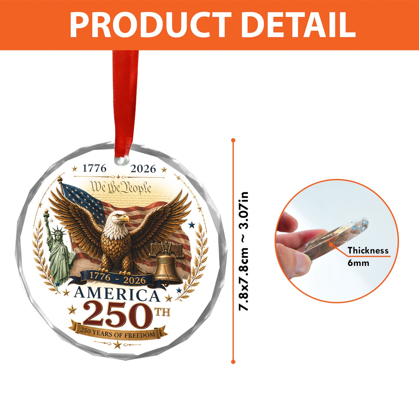 250 Years of America Glass Ornament, We The People 1776-2026 Patriotic 250th Anniversary Christmas Gift 685897