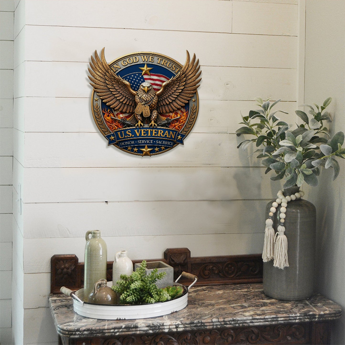 250 Years US Veteran Metal Sign | Patriotic American Eagle In God We Trust Metal Sign Wall Decor 684716