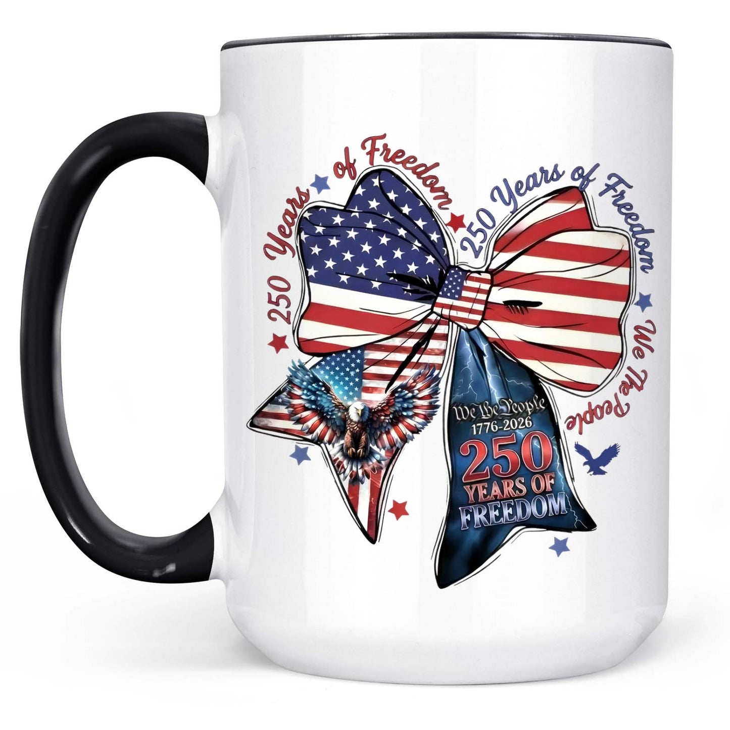 250 Years of Freedom Coquette Bow Mug | Patriotic We The People 1776–2026 White Mug Accent Mug 684221