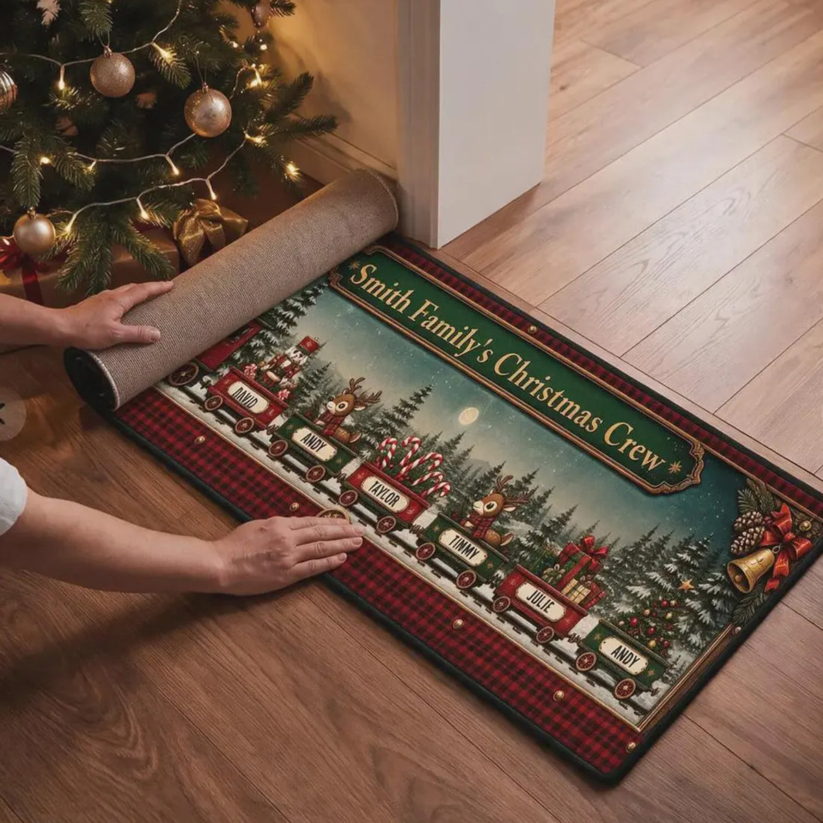 Personalized Grandma's Christmas Crew Train Runner Rug, Custom Family Name Holiday Welcome Mat 686476 WFD