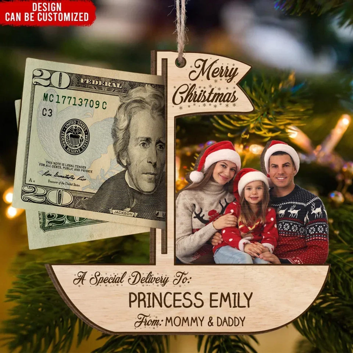 Personalized Christmas Boat Wooden Money Holder Ornament, Custom Photo Special Delivery Family Gift 686242 WFD