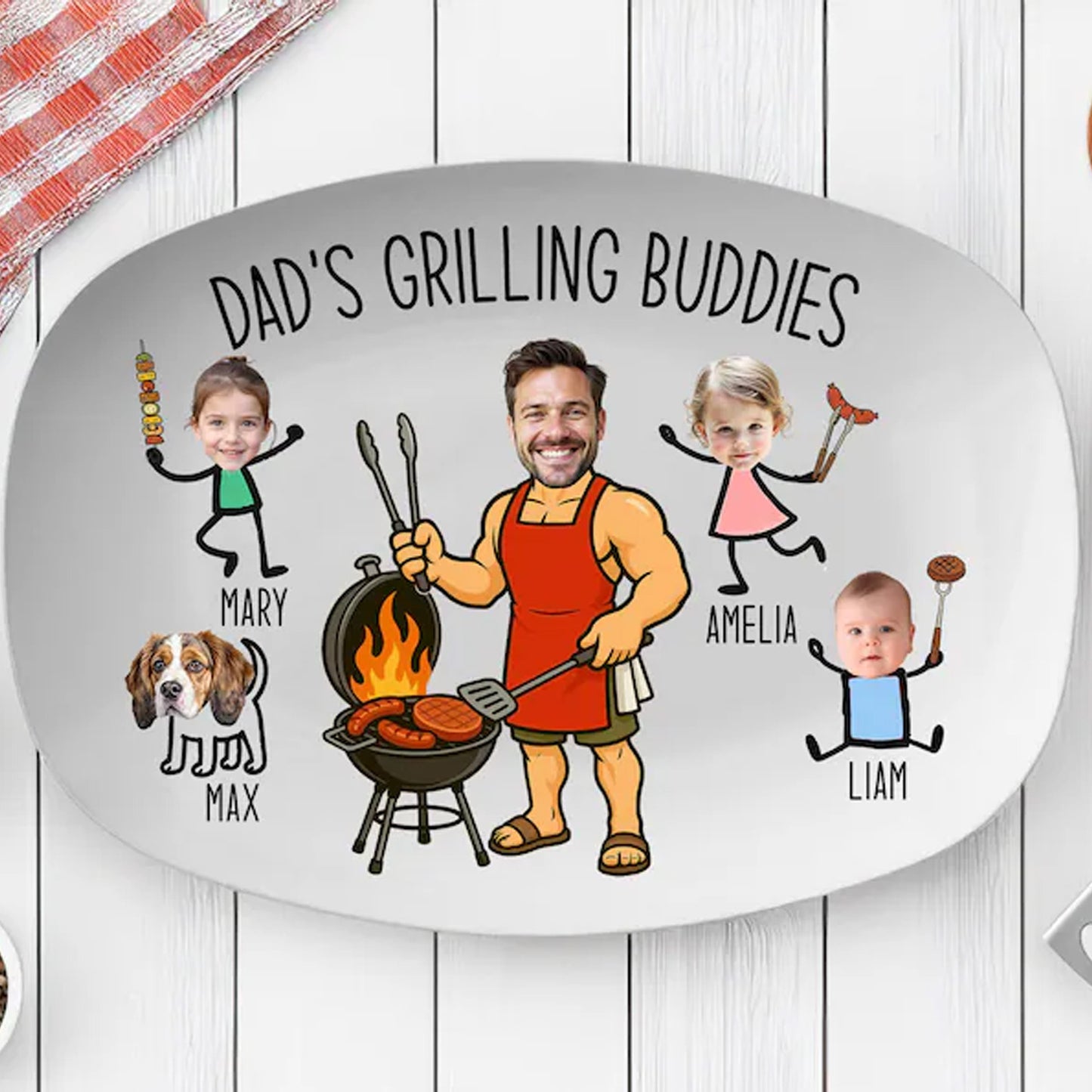 Personalized Photo Dad’s Grilling Plate, BBQ Serving Tray, Father’s Day Gift From Kids, Custom Dad Plate 685116