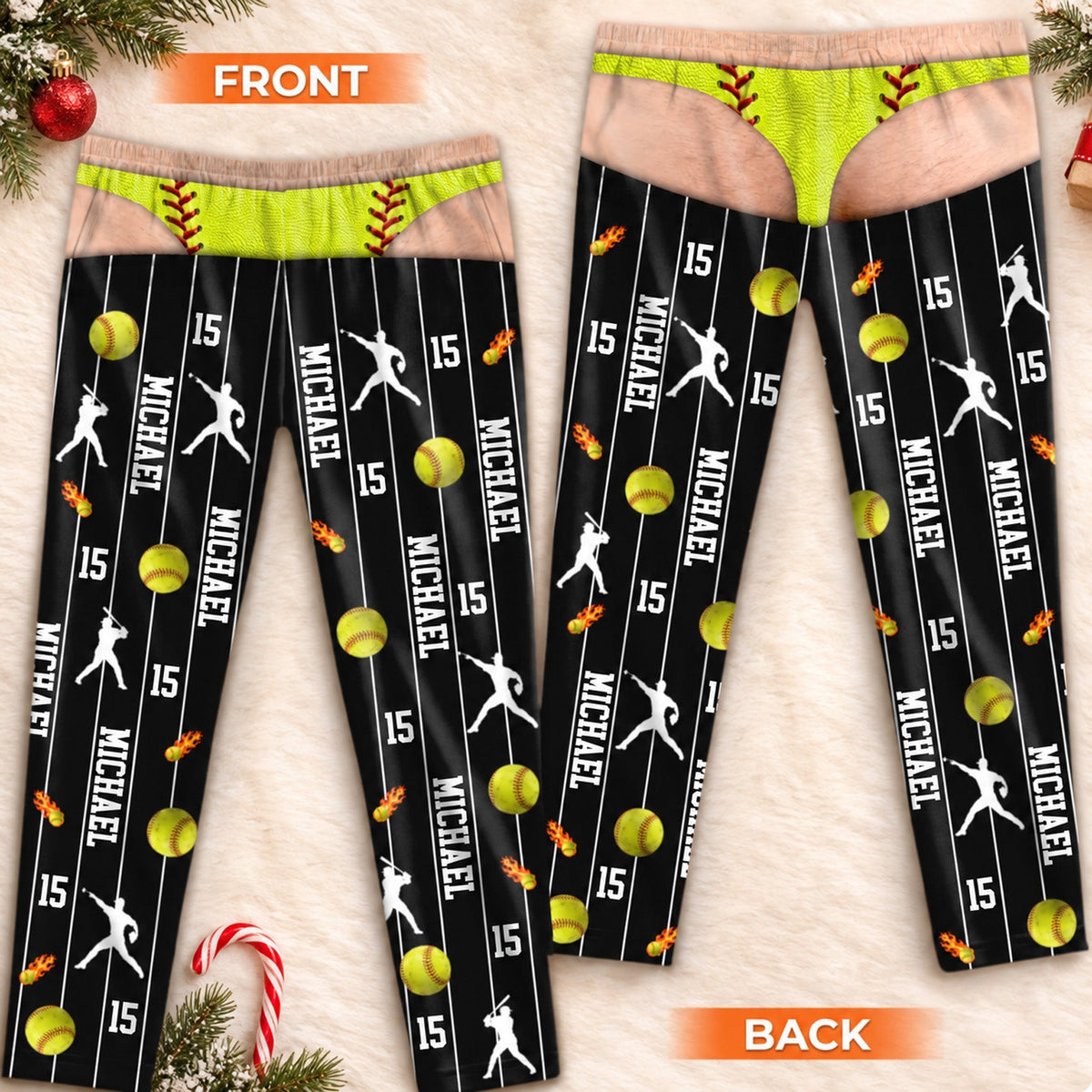Personalized Sports Pajama Pants for Men, Custom Name & Number Funny Fake Underwear Lounge Pants 686601