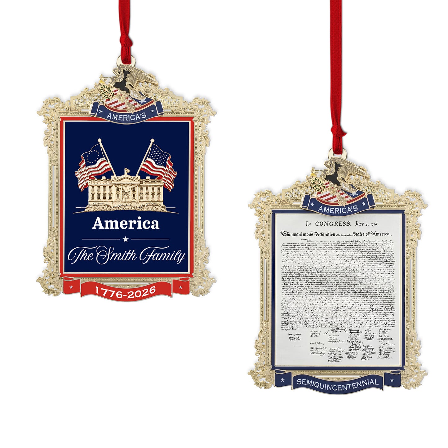 Custom Name 250 Years USA 2-Sided Aluminum Ornament, 1776–2026 Patriotic Christmas Ornament 685737
