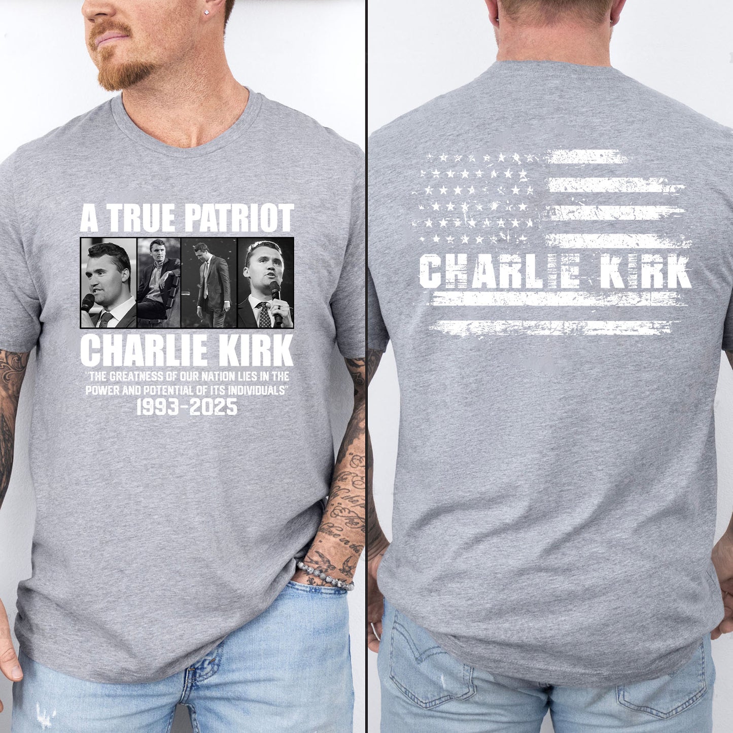 Charlie Kirk Memorial Shirt | Republican Dark Shirt | A True Patriot Tribute Tee | Human Rights & Free Speech | Charlie Kirk Front & Back Shirt 683000