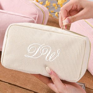 Embroidered Corduroy Makeup Bag | Personalized Embroidered Cosmetic Bag | Monogram Toiletry Makeup Bag 683745