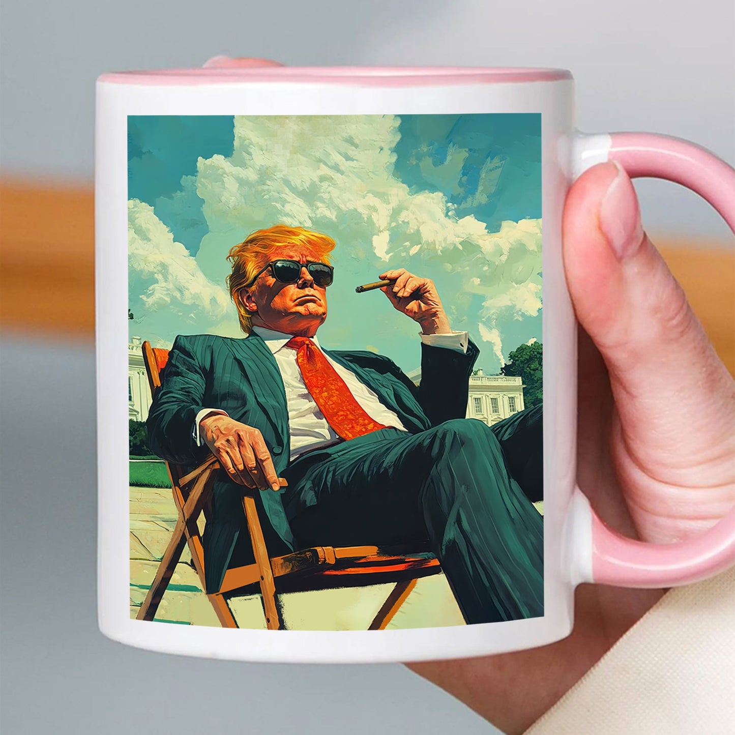 President Trump 47 Mug, Trump Sitting On A Deck Chair, Personalize Custom Mug With Trump Picture, Funny Donald Trump 681993 - GOP