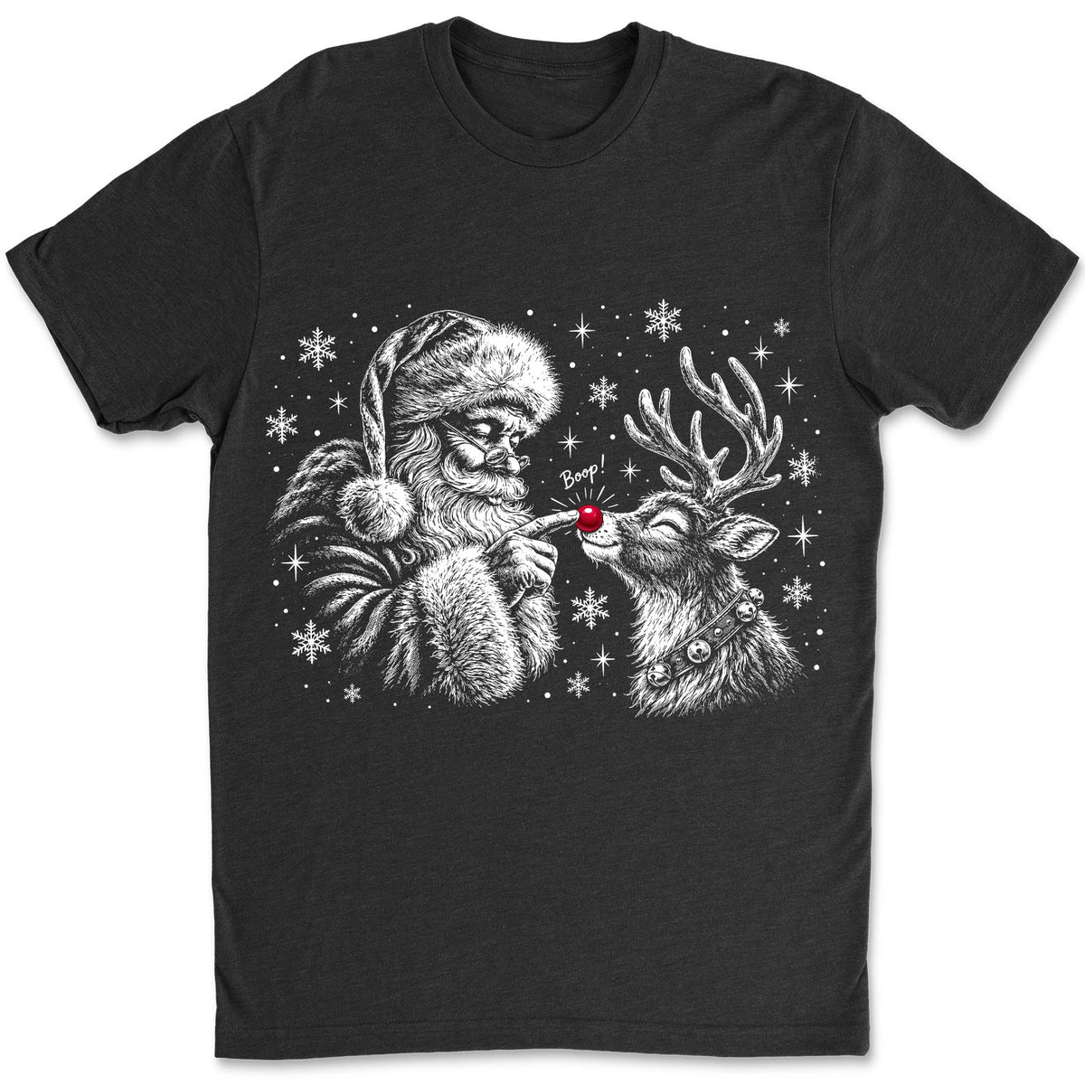 Cute Santa Booping Reindeer Nose T-Shirt, Vintage Christmas Graphic Tee, Holiday Season Apparel 686633