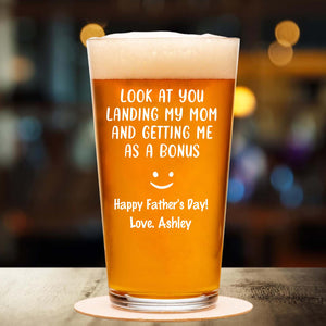 Look At You Landing My Mom And Getting Me As A Bonus | Personalized Funny Whiskey Glass For Stepdad | Father’s Day Gift for Bonus Dad, Best Stepfather 682237