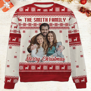 Personalized Photo Upload Family Ugly Sweater | Custom Family Photo Christmas All-Over-Printed Sweatshirt 683488
