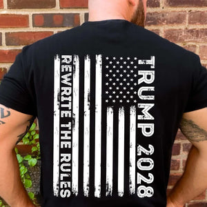 Trump 2028 Shirt with Back Design | MAGA "Rewrite the Rules" Patriotic T-Shirt with USA Flag | Support Trump Apparel | GOP 682281