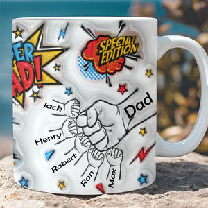 Super Dad 3D Mug | Special Edition Custom Inflated Fist Bump Wrap With Kids’ Names | Father’s Day Coffee Cup Gift for Dad 682254