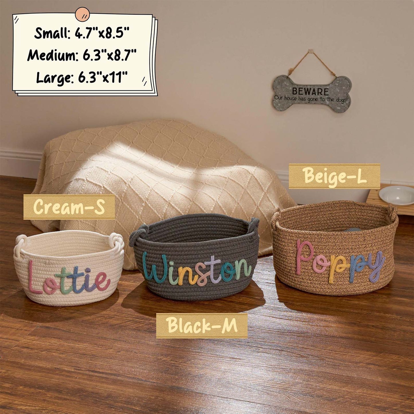 Personalized Pet Toy Basket, Custom Name Basket, Rope Cotton Basket Gift, Pet Toy Basket, Custom Toy Storage For Pet BX25