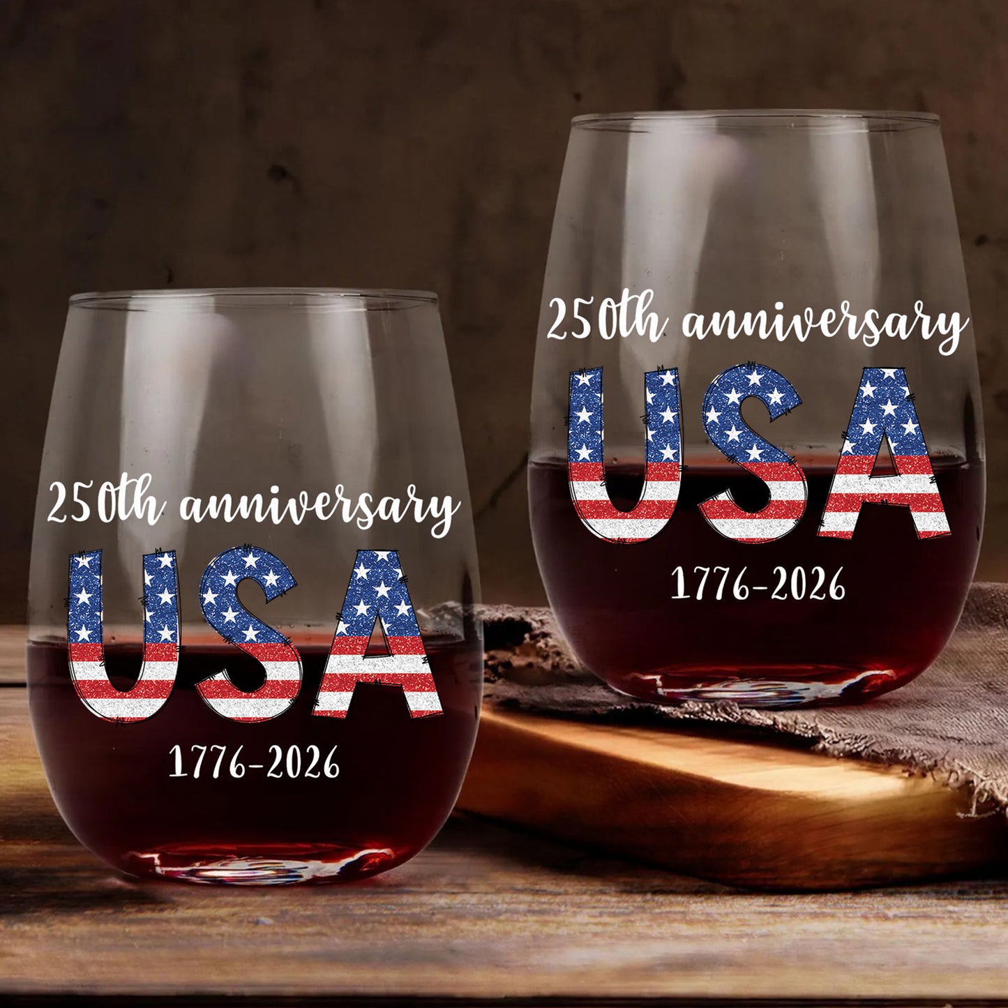 Happy 250 Years Birthday USA Wine Glass | America 250th Anniversary Glass | 4th of July Wine Glass | Independence Day Wine Glass 682482